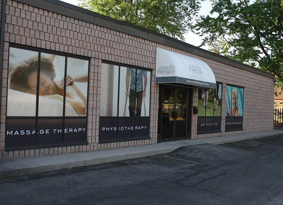 Exterior one way window graphics & Awning – Russolo Therapy Centre