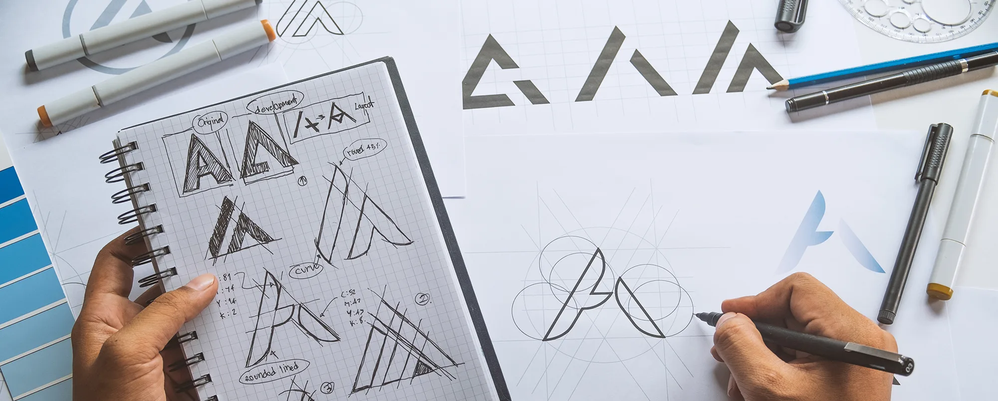 Graphic designer development process drawing sketch design creat