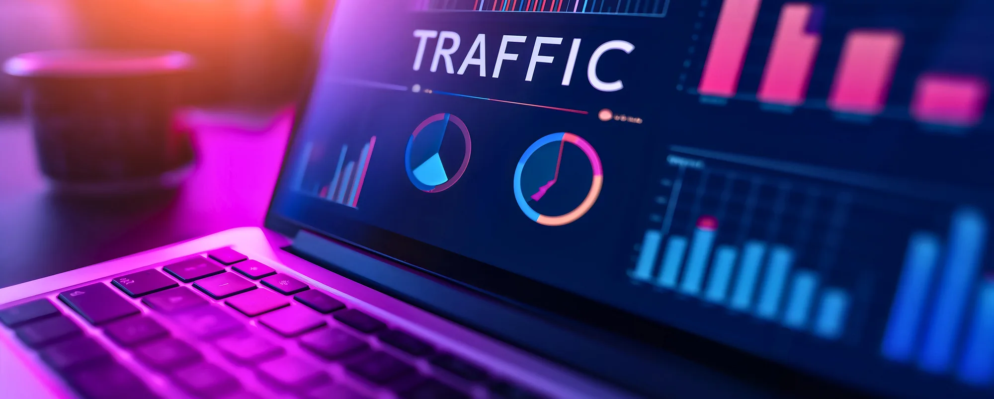 Closeup screen of the laptop or notebook device, displaying the