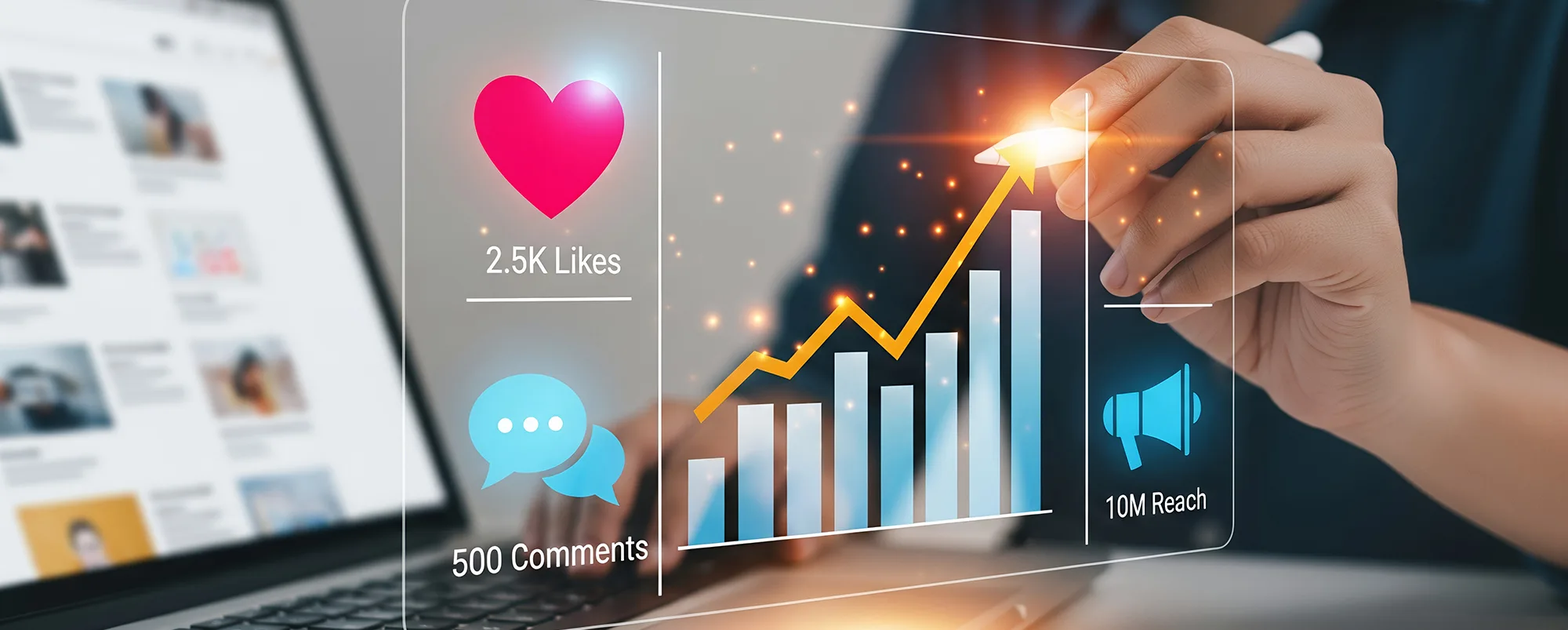 A person interacting with social media, highlighting engagement