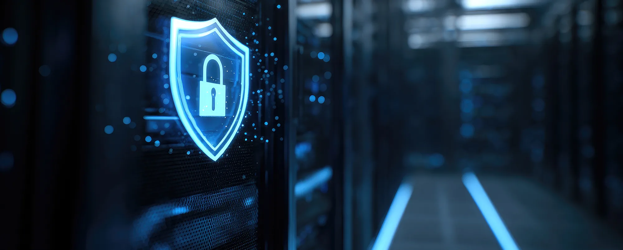 Secure IT data center server room with digital shield and lock i